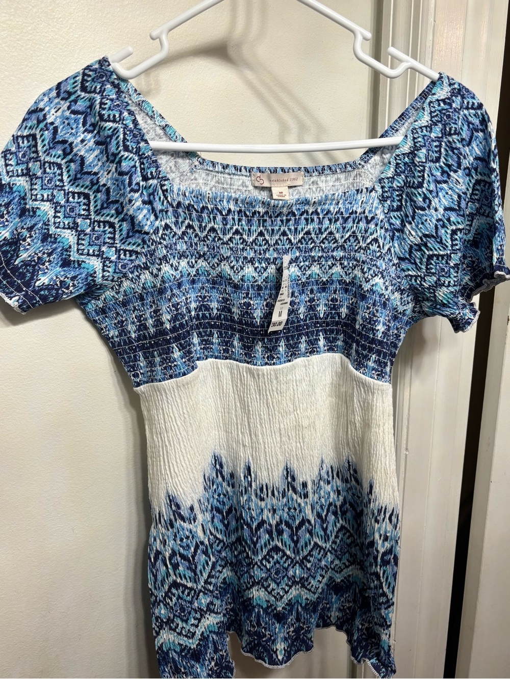 Blue Patterned Short Sleeve Women’s Top